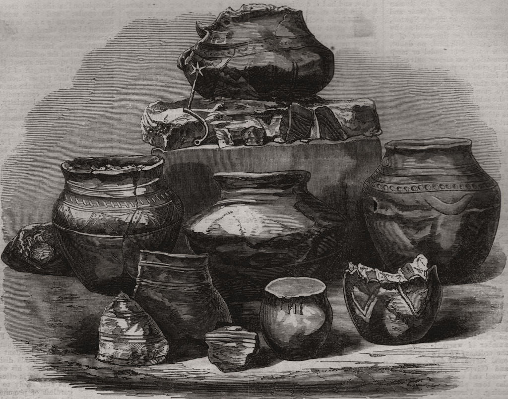 Roman antiquities found at King's Newton, Melbourne, Derbyshire 1868 old print